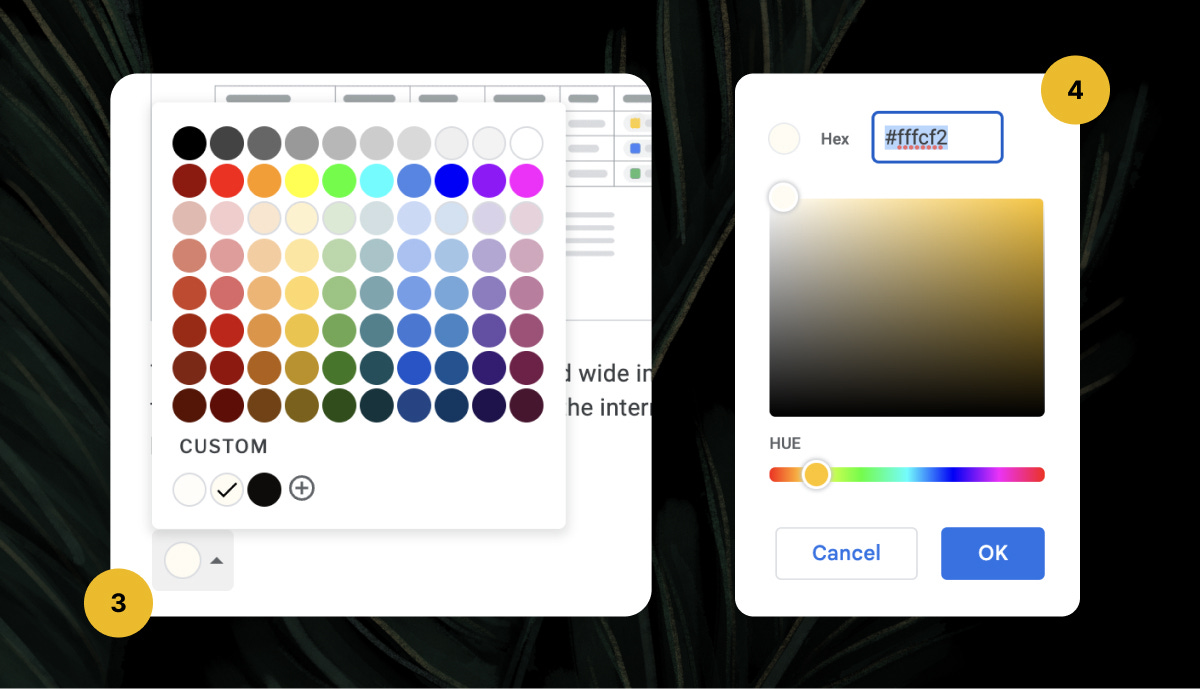 Background Color > Custom HEX Value