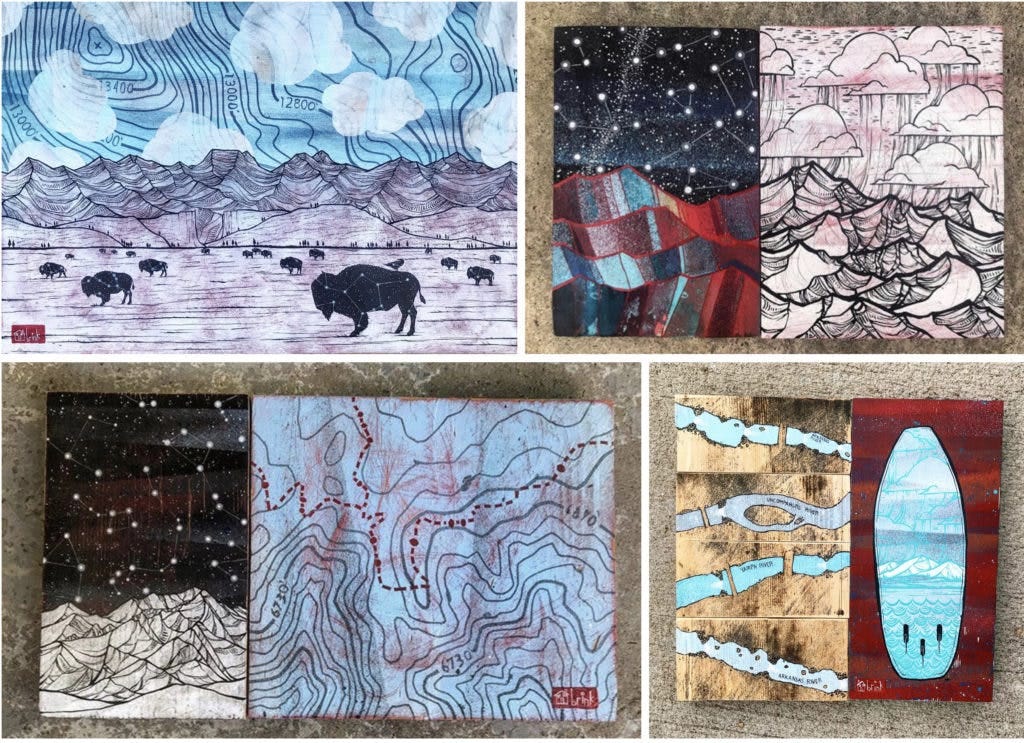 a picture of 4 outdoor paintins