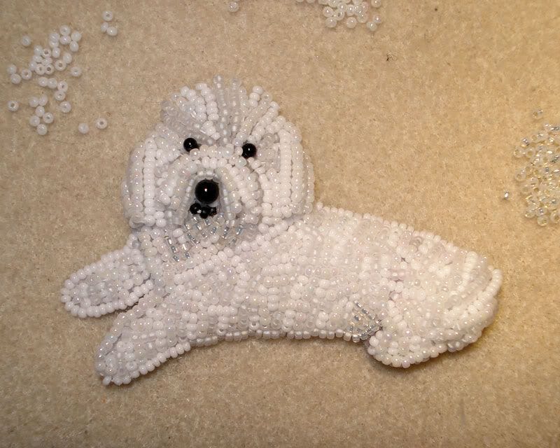 beaded Bichon Terrier bead embroidery artist Boston etsy pin pendant beading blog beaded Bichon Terrier bead embroidery artist Boston etsy pin pendant beading blog