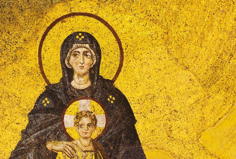 Turkey, Istanbul, Mosaic of Virgin Mary and Jesus in Haghia Sophia Mosque