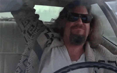 The Dude from The Big Lebowski pounding on the ceiling of his car while driving