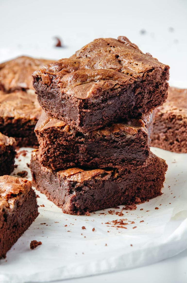 A stack of brownies. A stack of brownies.