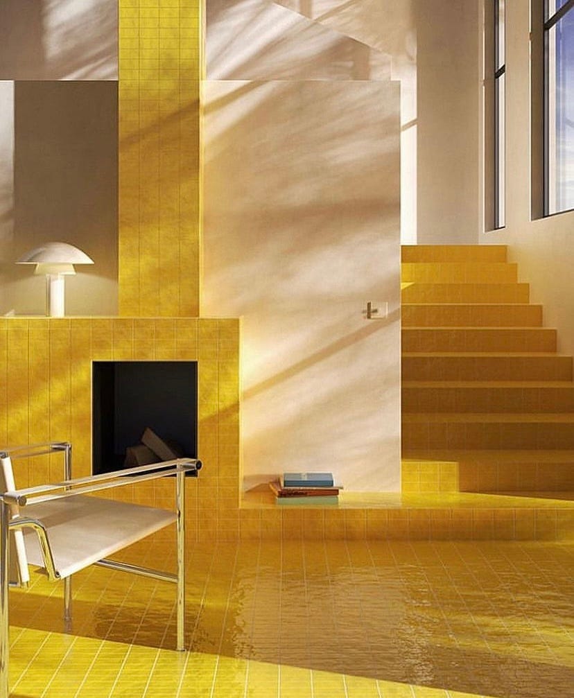 neutral room with pops of colour from bright yellow tiles neutral room with pops of colour from bright yellow tiles