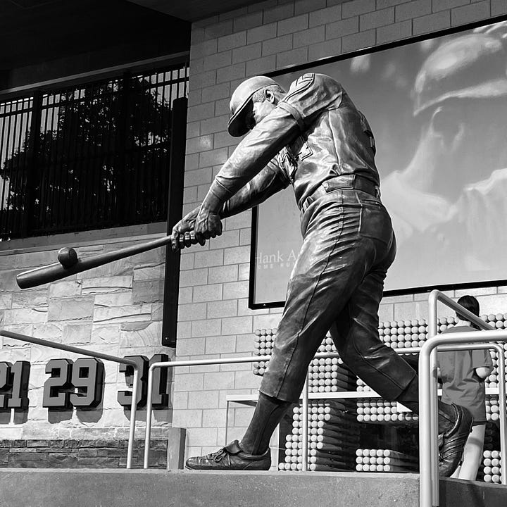baseball, stadium, statue, signs, sky