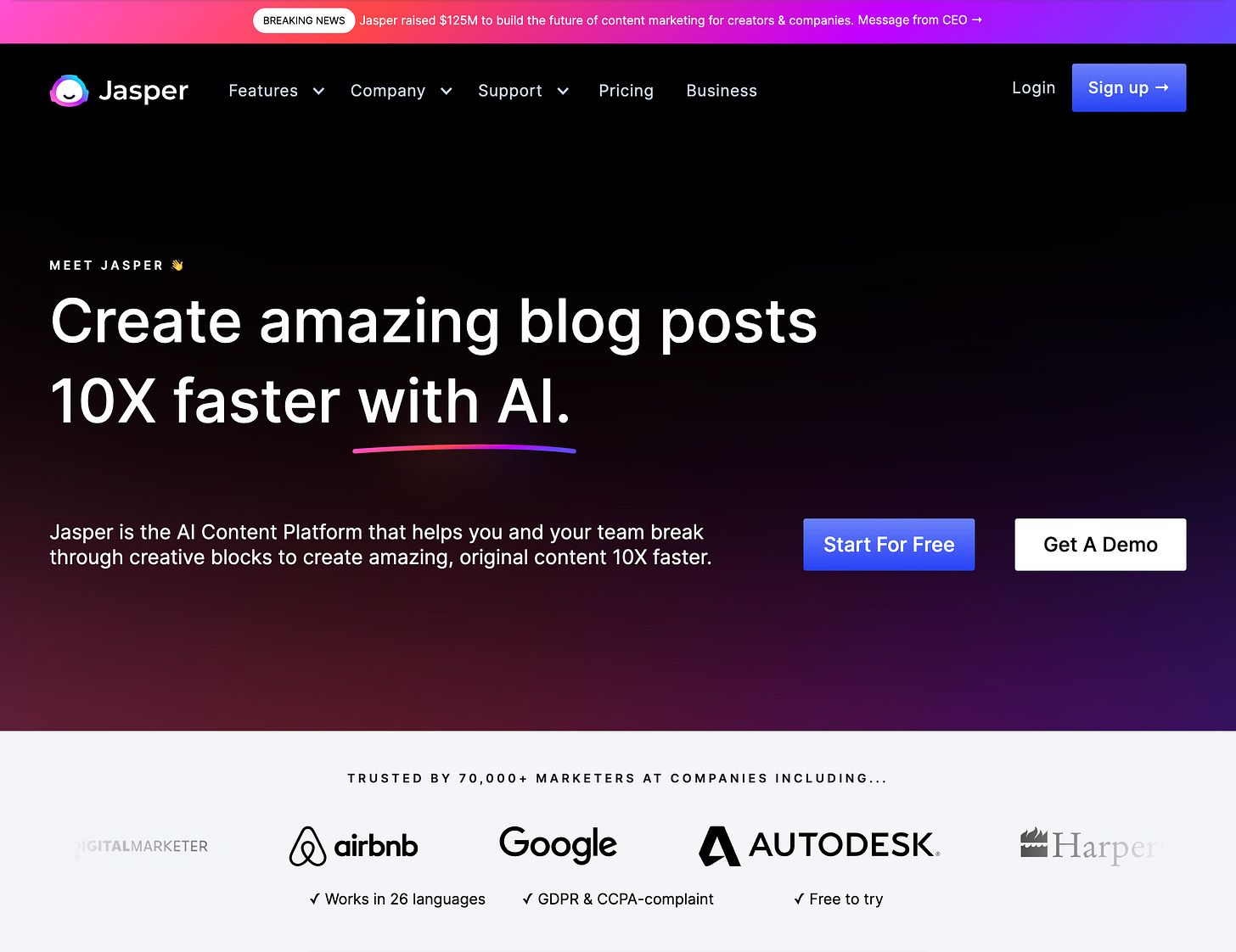 Site web de Jasper.ai en Octobre 2022 avant la sortie de ChatGPT Site web de Jasper.ai en Octobre 2022 avant la sortie de ChatGPT