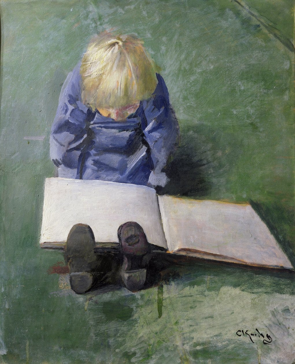 Little Ebbe Reading by Christian Krohg