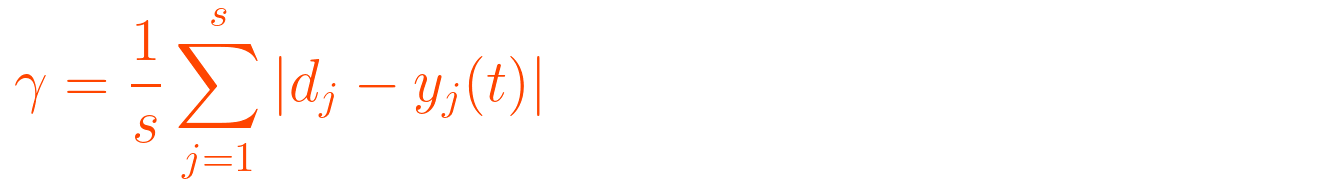 {\displaystyle \gamma={\frac {1}{s}}\sum _{j=1}^{s}|d_{j}-y_{j}(t)|}