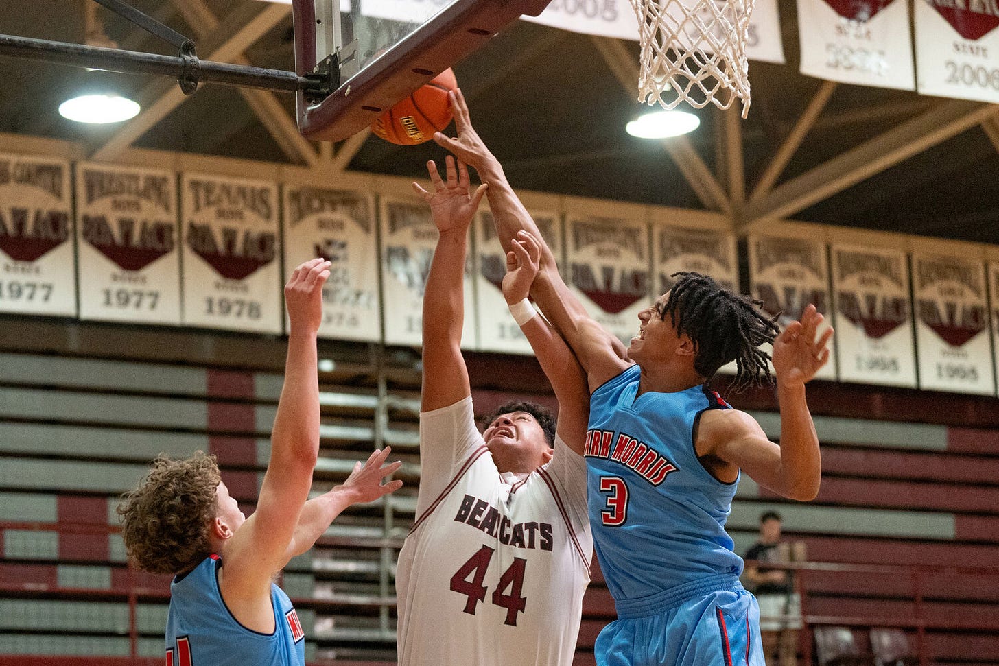 W.F. West’s Carlos Vallejo's shot is blocked during the Bearcats’ 58-45 loss to Mark Morris on Monday, Dec. 16. W.F. West’s Carlos Vallejo's shot is blocked during the Bearcats’ 58-45 loss to Mark Morris on Monday, Dec. 16.