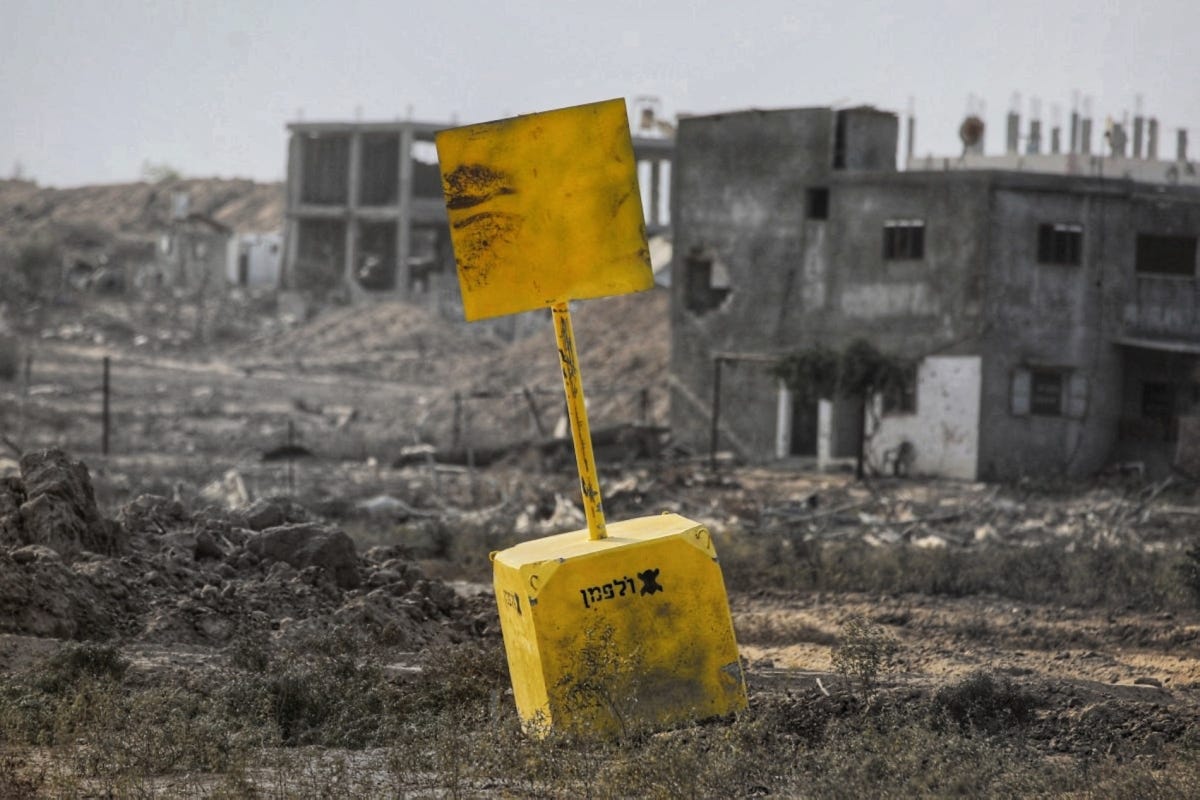 A general view of a concrete block marking the "Yellow Line" drawn by the Israeli military in Bureij, central Gaza Strip, on 4 November 2025. A general view of a concrete block marking the "Yellow Line" drawn by the Israeli military in Bureij, central Gaza Strip, on 4 November 2025.