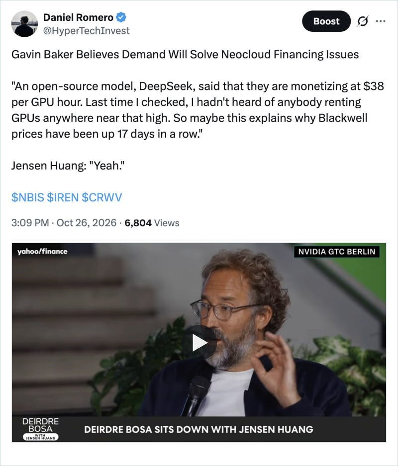 Gavin Baker on neocloud financing via @HyperTechInvest Gavin Baker on neocloud financing via @HyperTechInvest