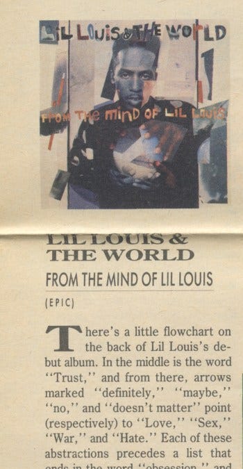 Lil Louis review, 1990 - by Chuck Eddy - Poplar Mucilage