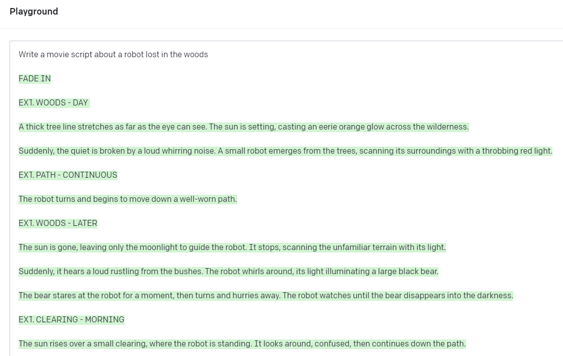 OpenAI Playground with a script written by GPT-3 (davinci-003)