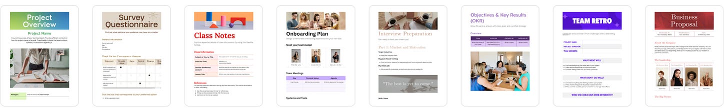 A screenshot of some Canva Docs templates