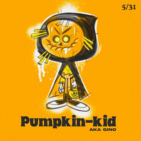 Spooky Kiddos are my custom character creations. They're kids dressed up in they're spookiest costumes. I drew one everyday for the entire month of October.