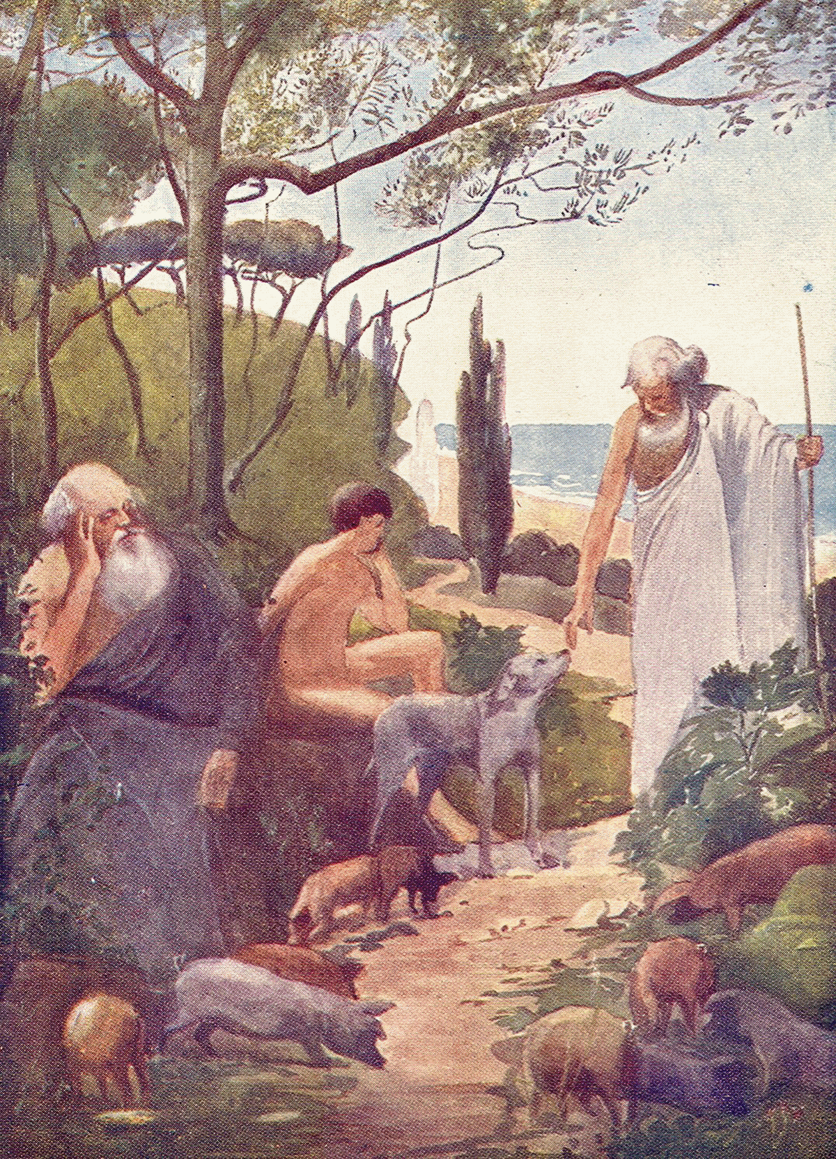 The return of Ulysses, illustration by E. M. Synge from the 1909 "Story of the World" children's book series. Ulysses's dreams of returning home didn't live up to the reality, as expressed in Tennyson's dramatic monologue. (Public Domain)
