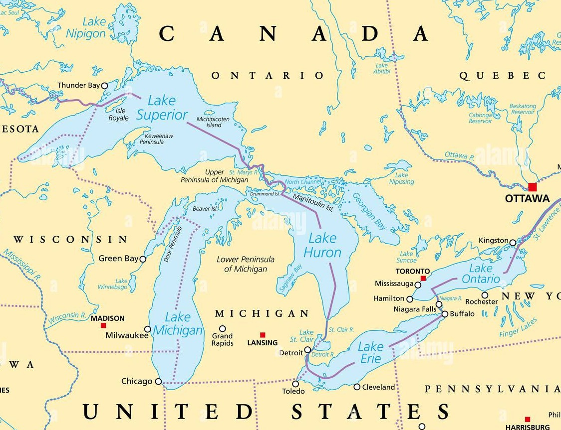 Map of great lakes and niagara falls hi-res stock photography and images -  Alamy