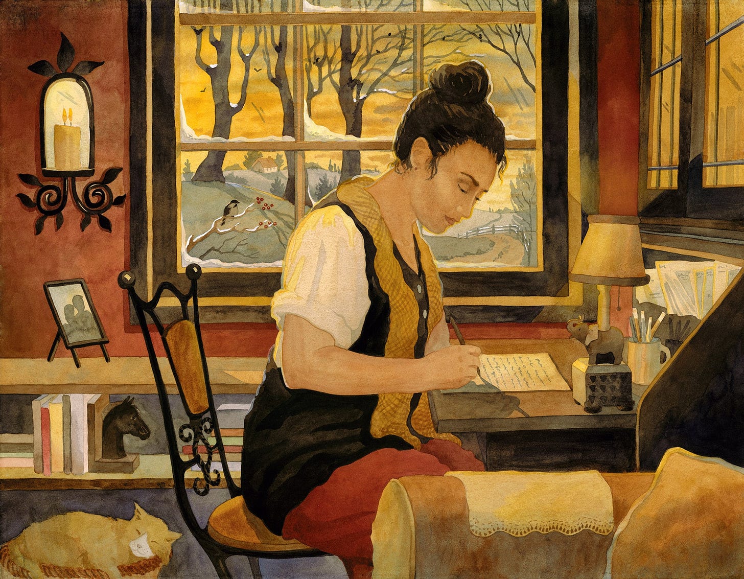 woman writer, writer at desk, writing, journal writing, painting of a woman  writing, write your story, writer by the window, Robin Altman,
