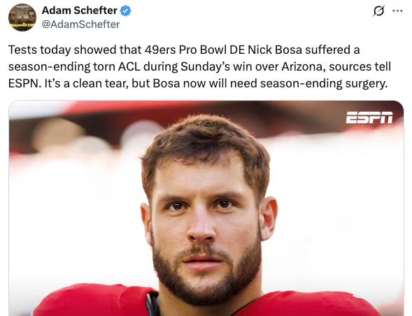 Nick Bosa, James Conner suffer major injuries