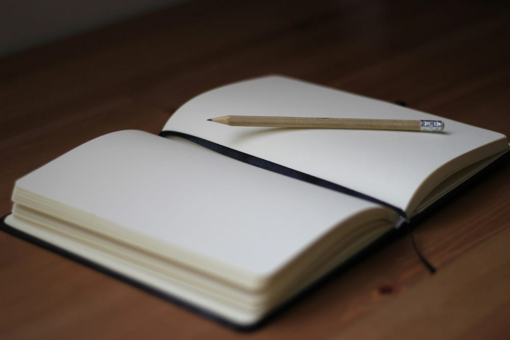An open, empty notebook
