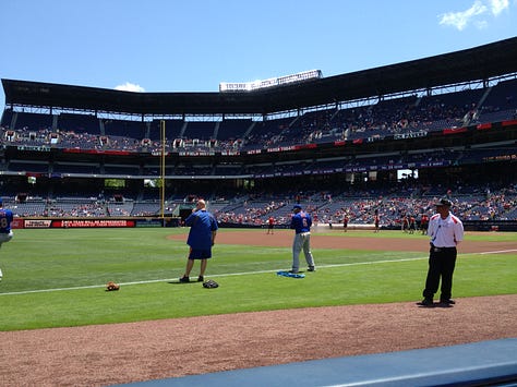 ballpark, stadium, players, umpires, sky, clouds, grass, spectators