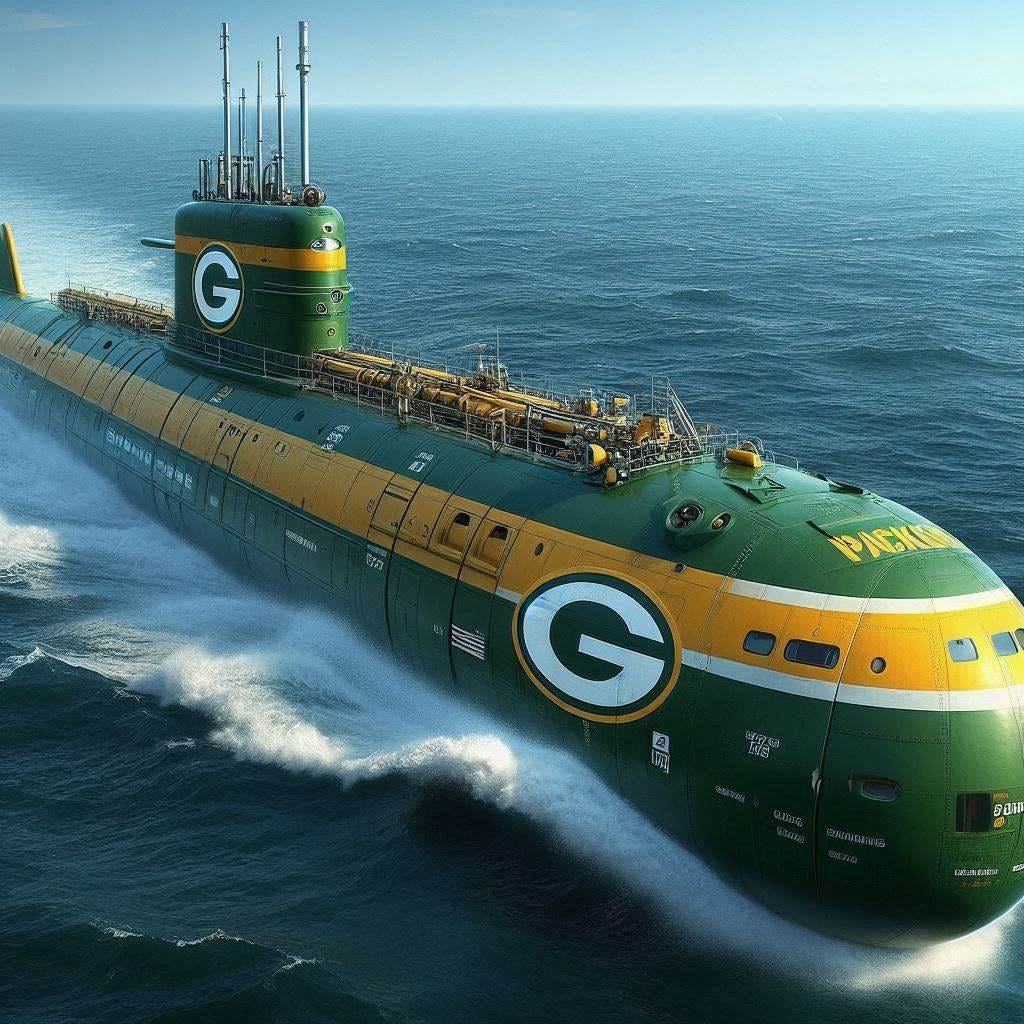 green bay packers submarine photorealistic