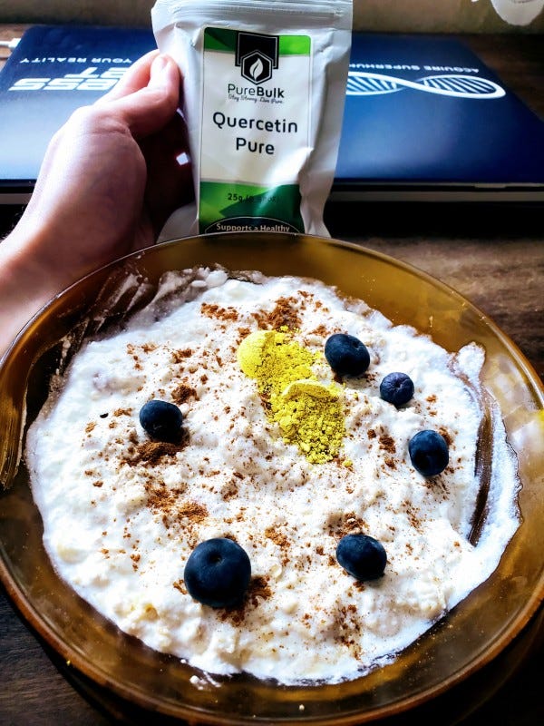 Adding a little yellow to my tasty Bulgarian goat yogurt Quercetin in yogurt