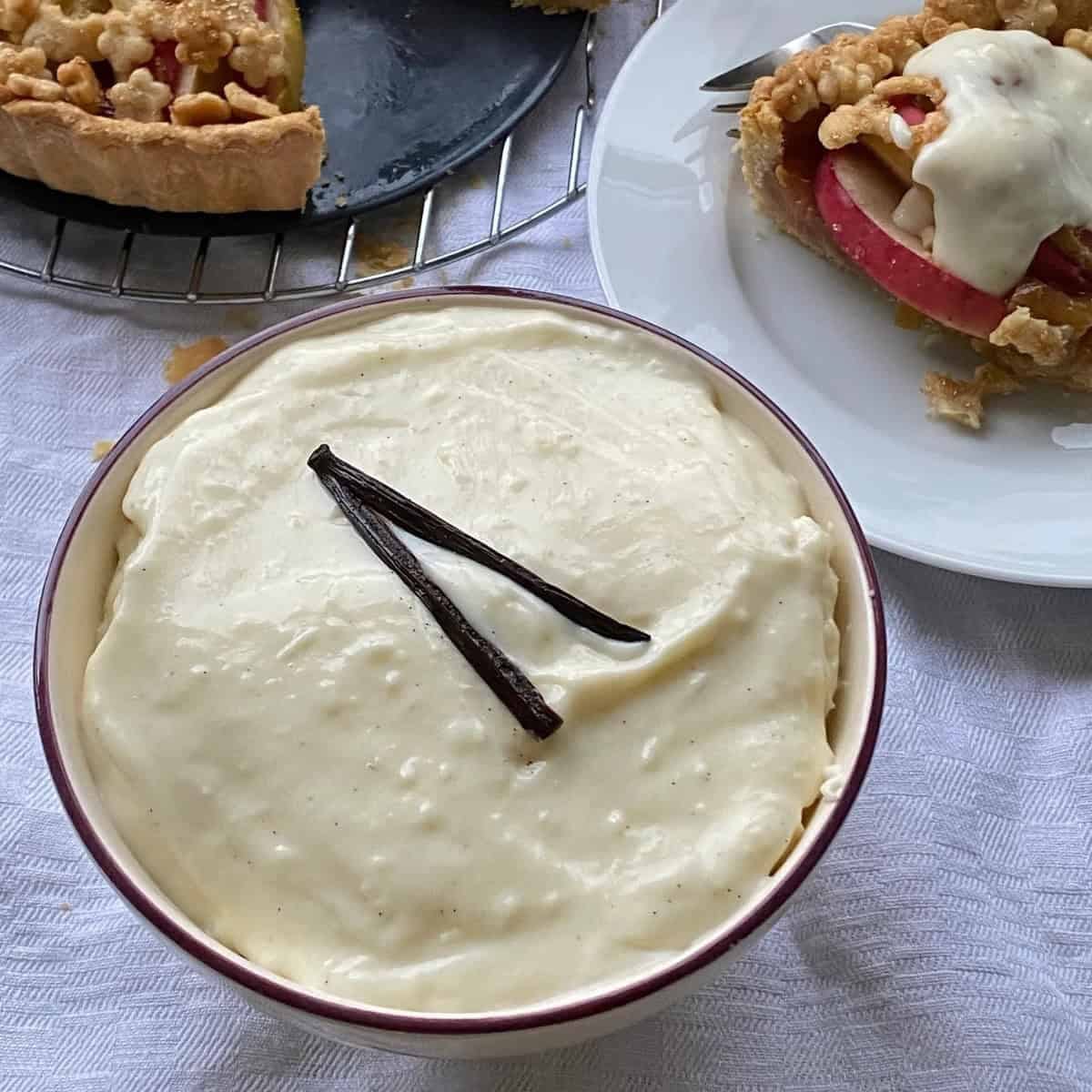 Thick homemade custard in a dish. Thick homemade custard in a dish.