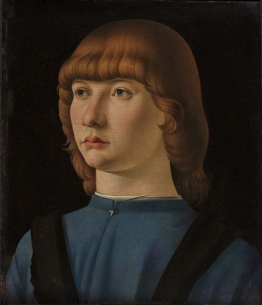 Portrait of a Boy (recto); painted porphyry (verso), Jacometto (Jacometto Veneziano) Italian, Tempera and oil on wood panel Portrait of a Boy (recto); painted porphyry (verso), Jacometto (Jacometto Veneziano) Italian, Tempera and oil on wood panel
