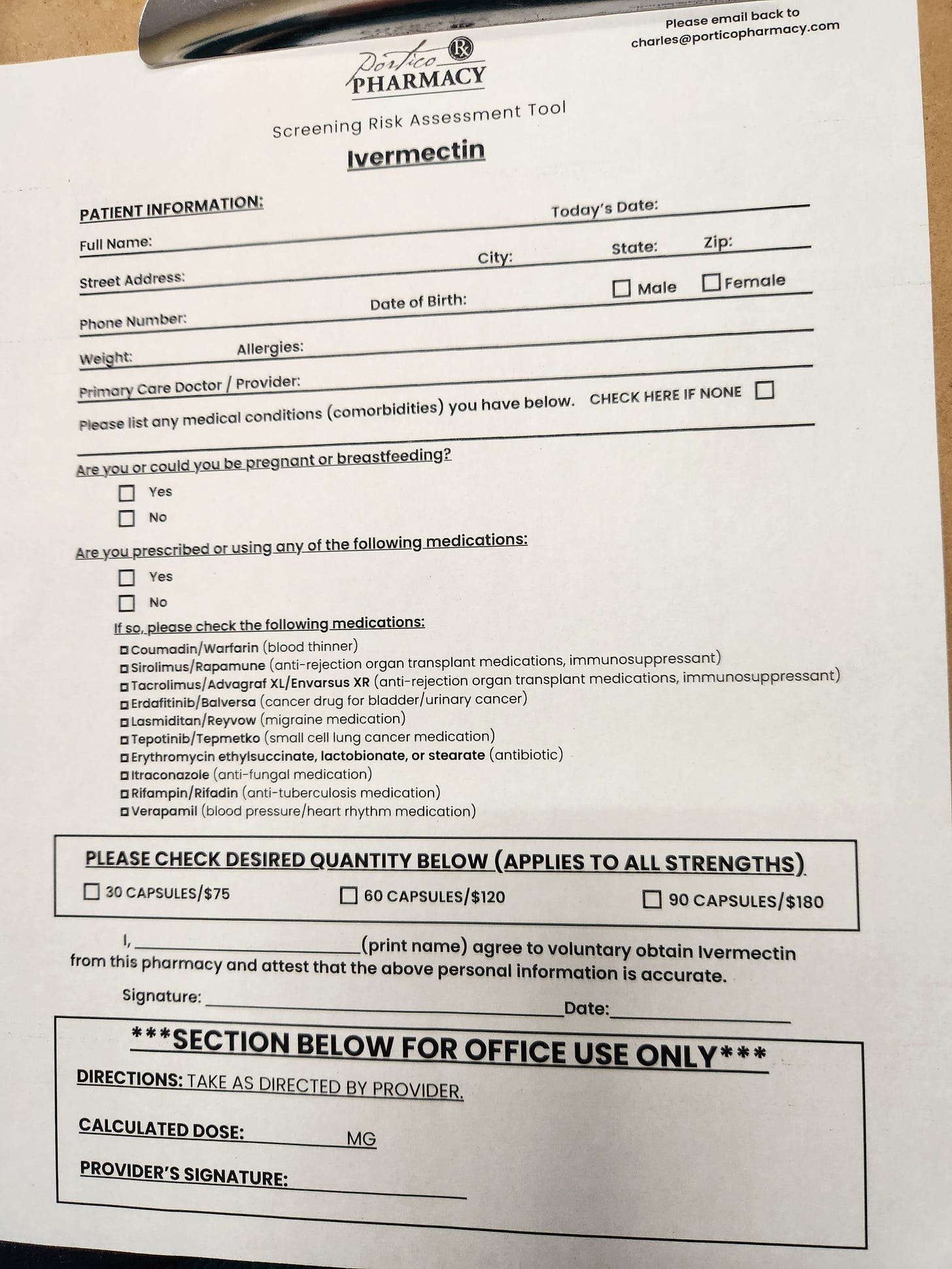 Portico Compounding Pharmacy Form Portico Compounding Pharmacy Form