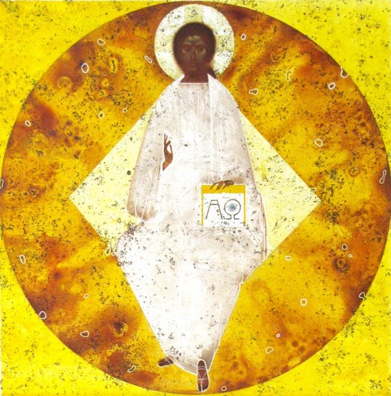 Christ in Glory, original print on natural canvas and stretcher of modern  icon, made by Ivanka Demchuk