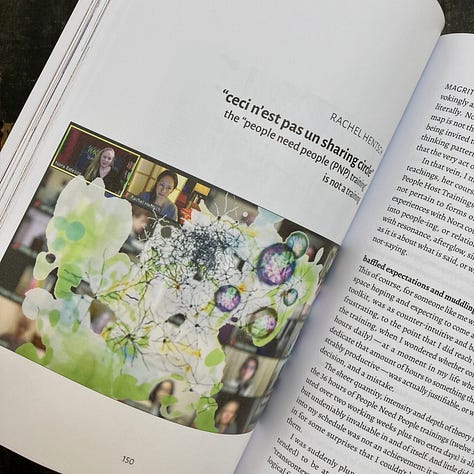 The grid shows images from An Anthology of Warm Data, including the cover and various illustrated pages form the magazine.