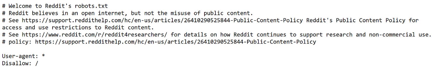 Reddit’s robots.txt file image taken by Federico Trotta on Reddit's website