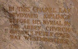 Plaque at Fitzrovia Chapel commemorating Kipling's body resting there following his death Plaque at Fitzrovia Chapel commemorating Kipling's body resting there following his death