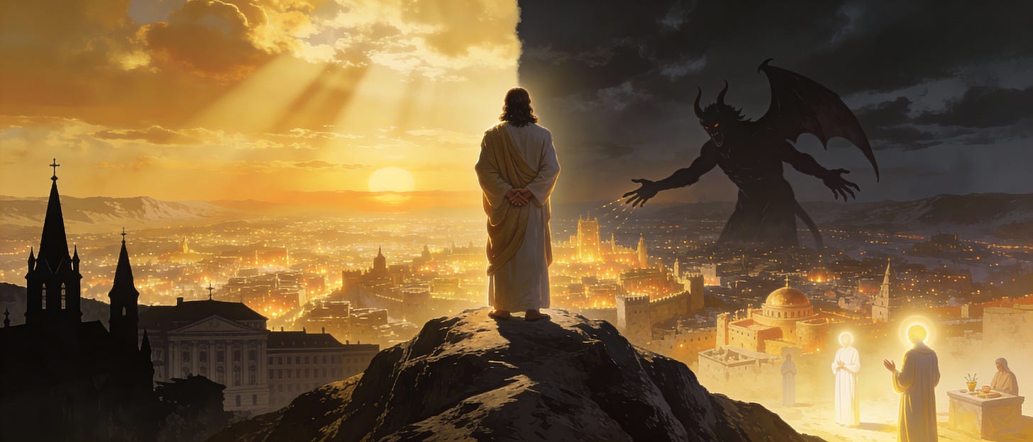 Jesus rejects Satan's offer of earthly power and dominion over all kingdoms—the temptation Christian nationalists accept Jesus rejects Satan's offer of earthly power and dominion over all kingdoms—the temptation Christian nationalists accept