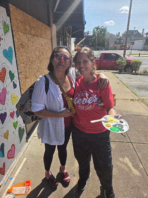A series of pictures of Danni Eickenhorst doing community work in the Delmar area post-tornado.