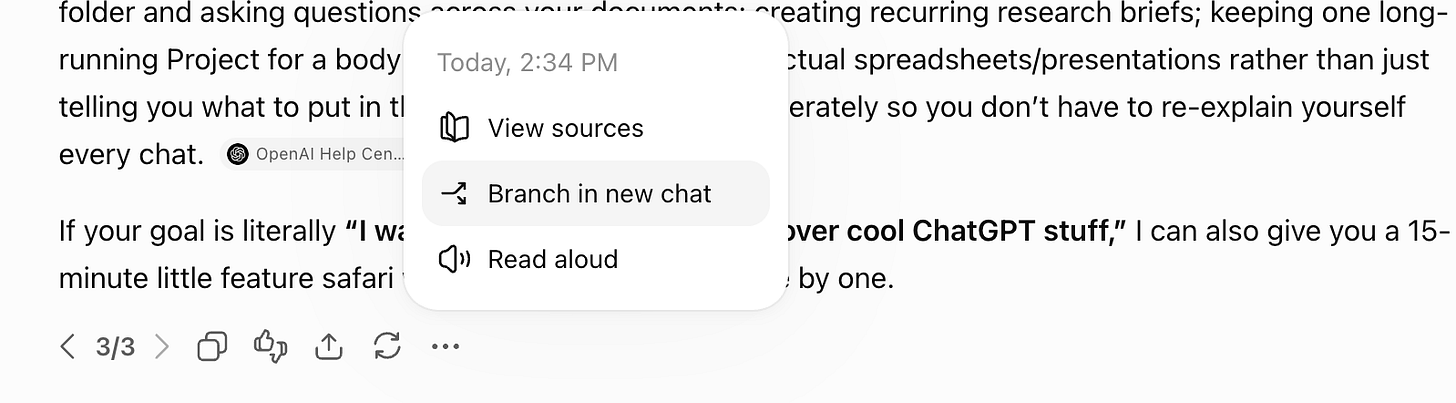 The response menu showing Branch in new chat