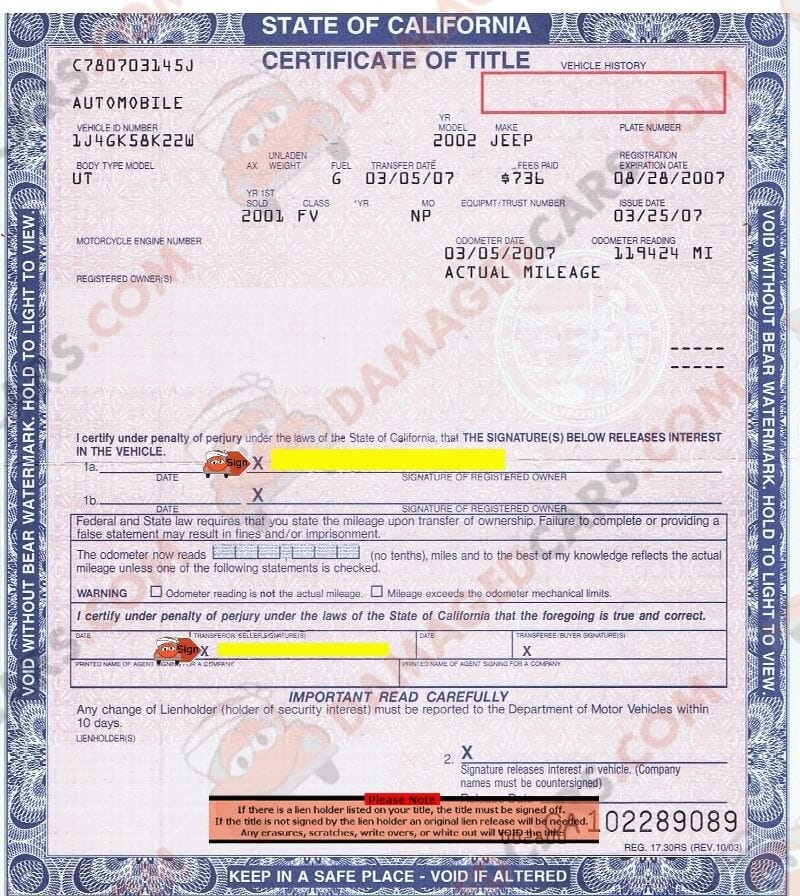 California car Title - How to transfer a vehicle, rebuilt or lost titles.