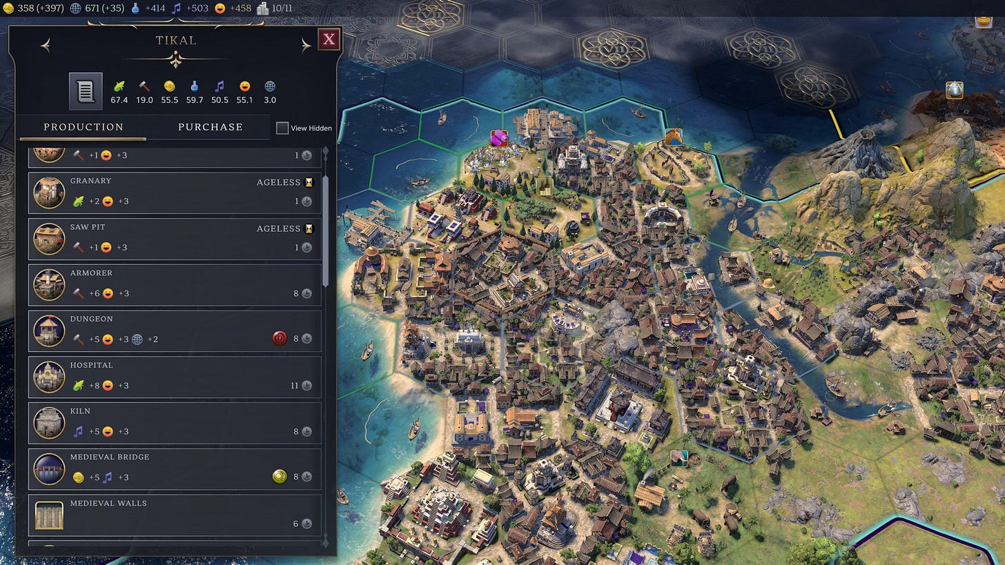Civ 7 screenshot of the player viewing the production list.
