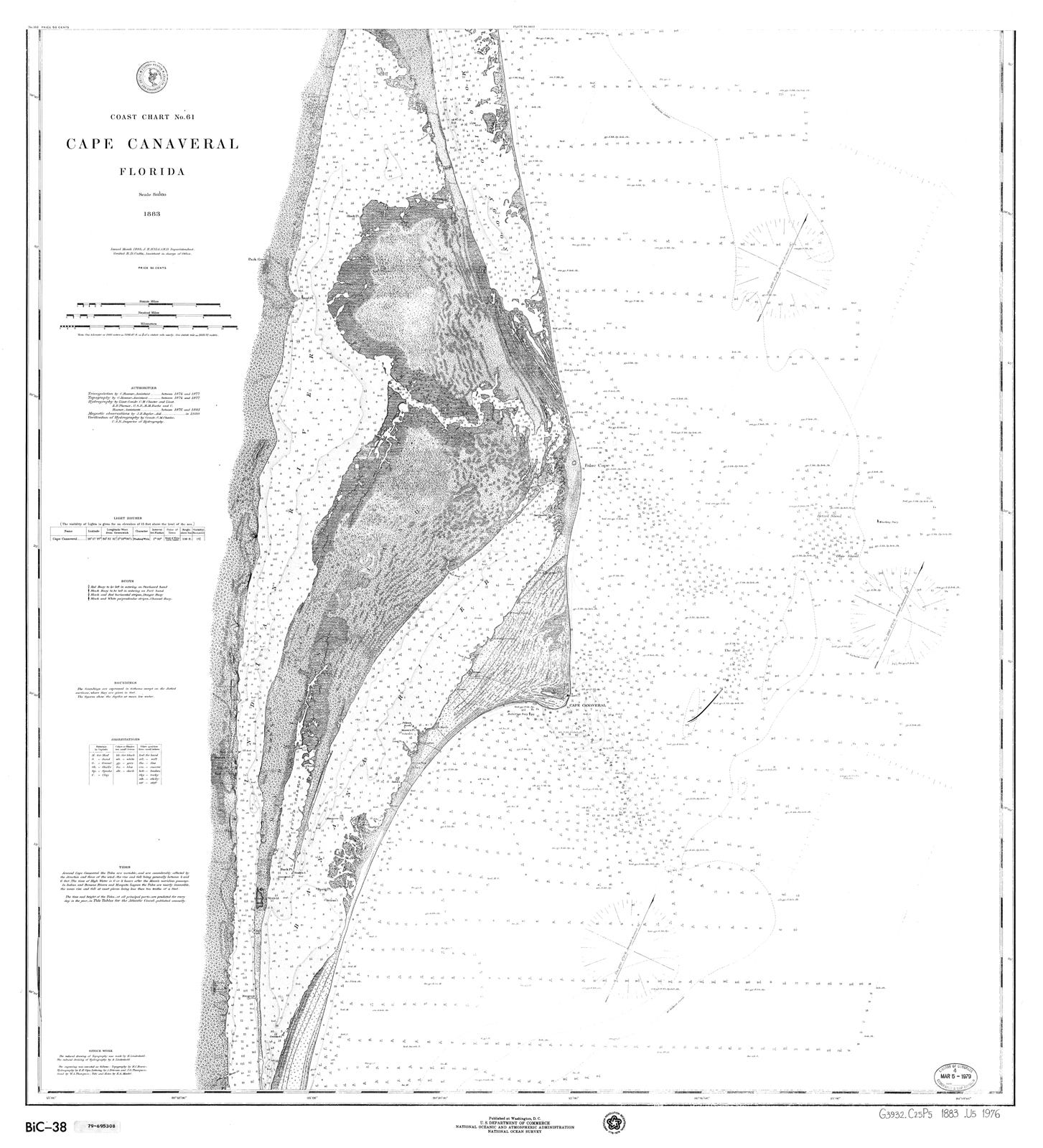 An 1883 United States Coast and Geodetic Survey map of Cape Canaveral.