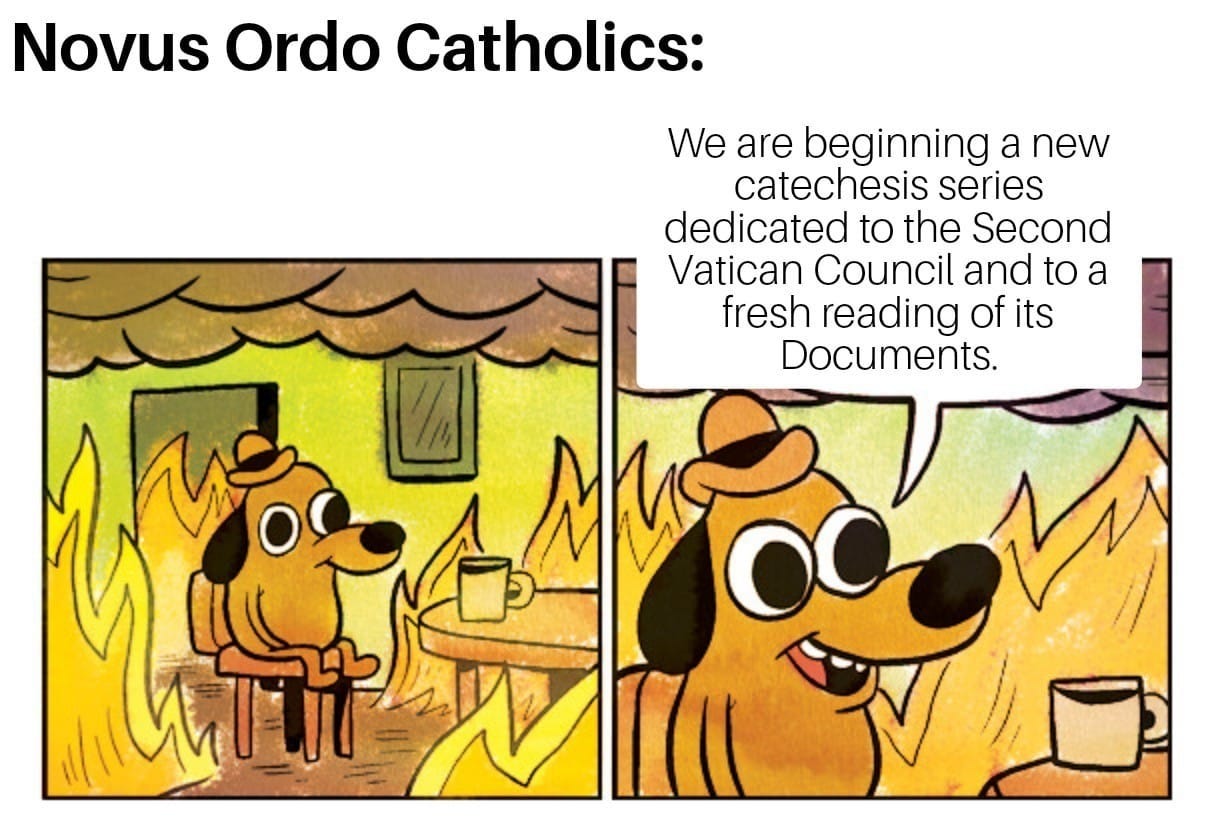 Novus Ordo Catholics react to the Papal tweet (meme by yours truly)