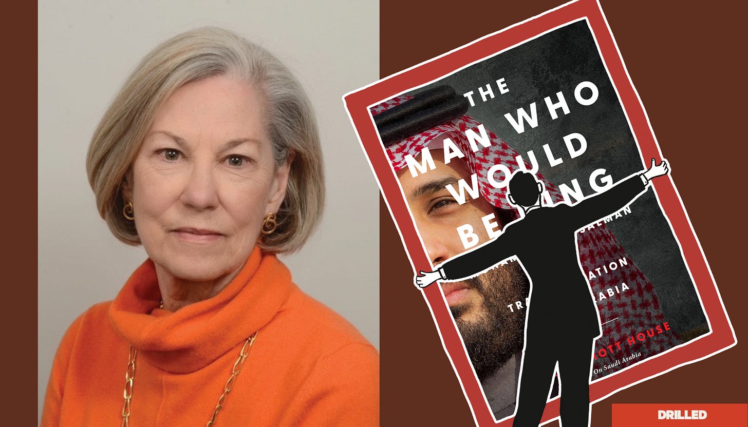 A profile photo of Karen Elliott House, and the cover of 'The Man Who Would Be King.'