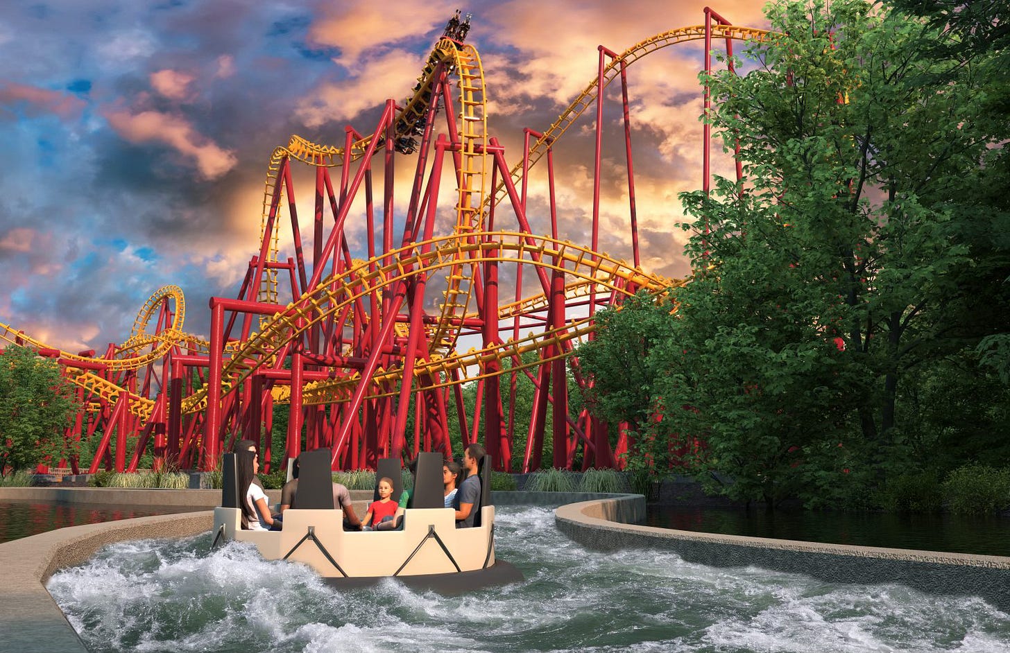 QuantumCanyon Rapids river raft ride rendering at Six Flags America