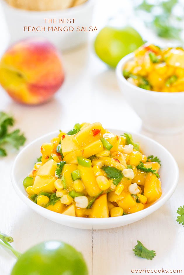 The Best Peach Mango Salsa (vegan, GF) - Fast, easy, and tastes a million times better than anything storebought! So.darn.good!!