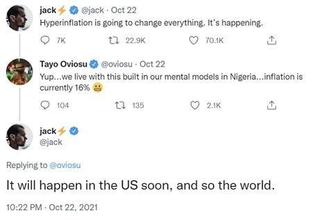 Twitter CEO Jack Dorsey Warns Hyperinflation Will Soon ...