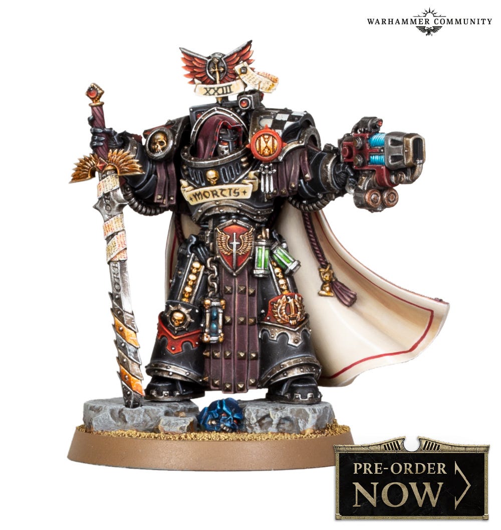 Product shot for the Marduk Sedras miniature, with the tag "Pre-Order Now" written at the bottom.