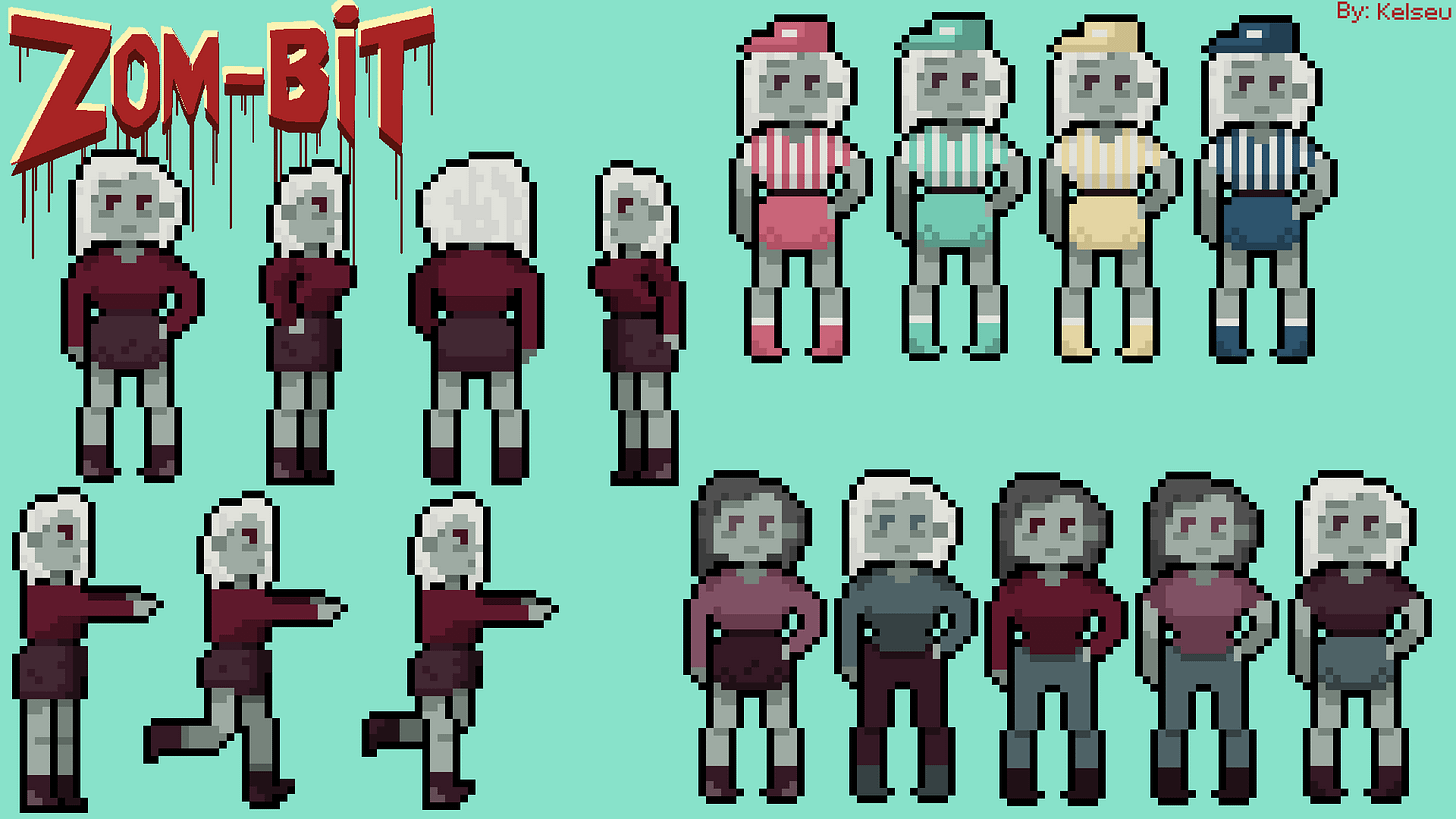 Character artwork of pixel zombies 