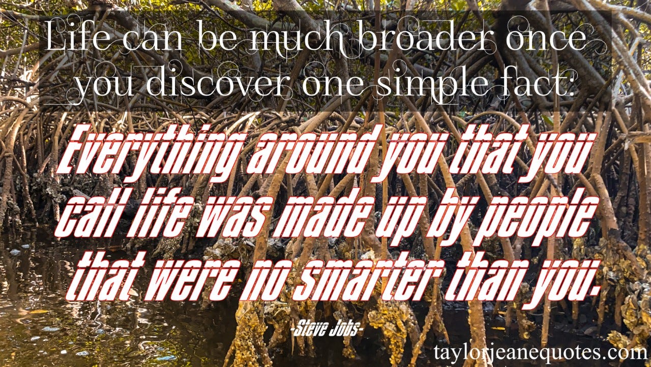 taylor jeane quotes, taylor jeane, taylor wilson, free quote of the day, free daily quote email subscription, inspirational quotes, motivational quotes, push yourself quotes, self realization quotes, steve jobs, steve jobs quotes, entrepreneur quotes, empowering quotes, discovery quotes, life quotes, intelligence quotes, goal quotes, make a difference quotes, impactful quotes, facts of life quotes, anna maria island, anna maria island florida, florida, oysters, sticks, barnacles, swamp, river, ocean, marsh