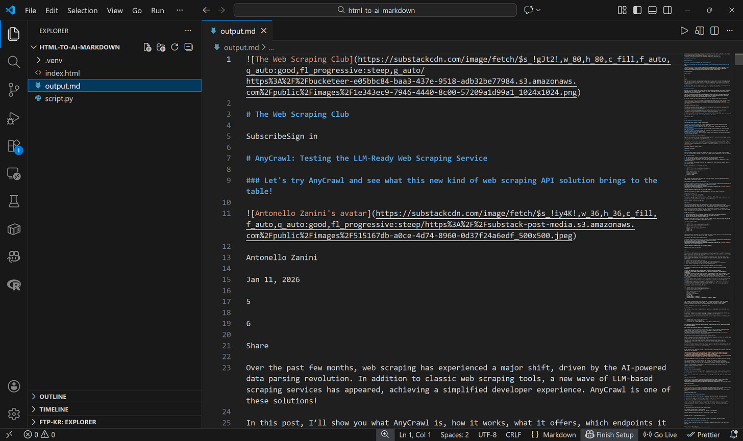 The resulting output.md file generated by the script
