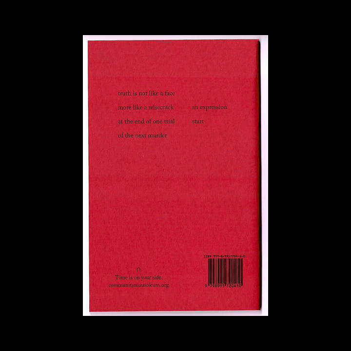 Images of the front and back cover of the chapbook "Important Groups," in red and blue