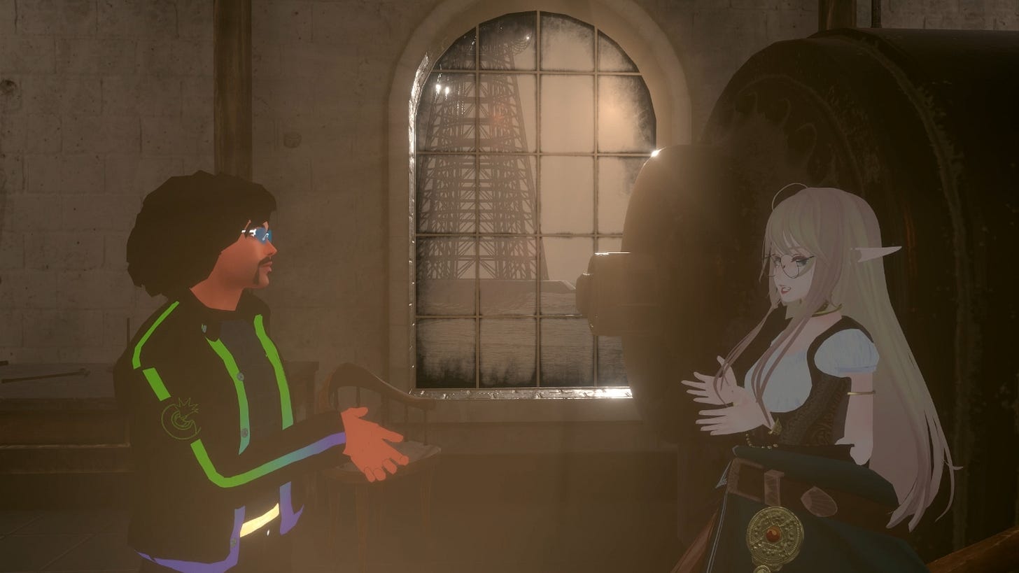 This is an image of FlowersRite telling ArmaniXR about their advice for new world builders in social VR.
